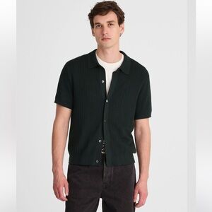 Madewell mens navy blue sweater polo button up tuck stitch size M new